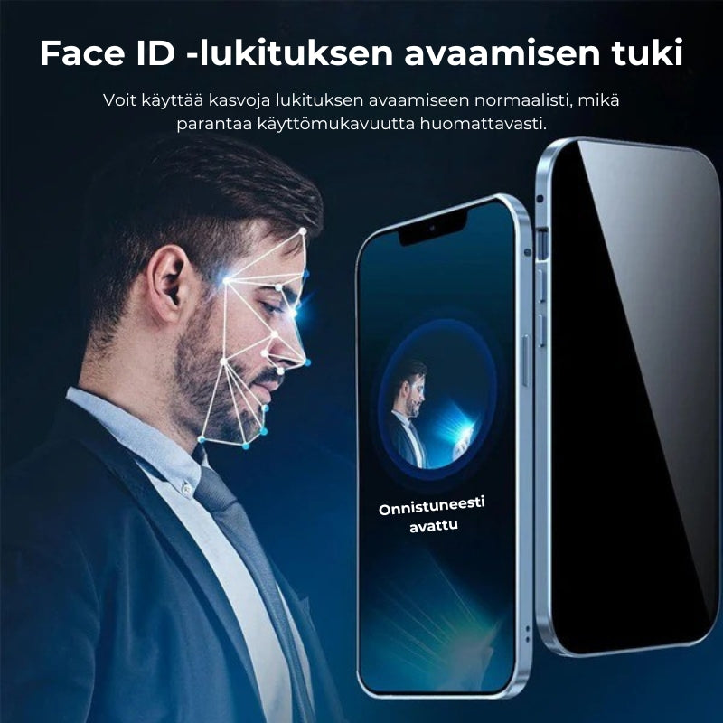 Kaksipuolinen iPhone-magneettikotelo – karkaistua lasia, täysi suoja