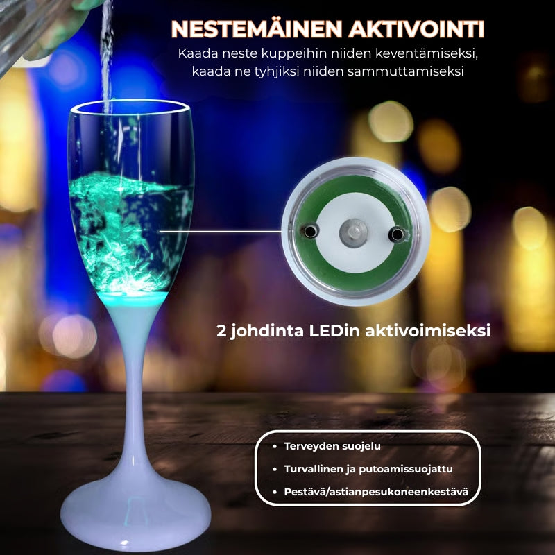LED-valaistut viini- ja samppanjalasit