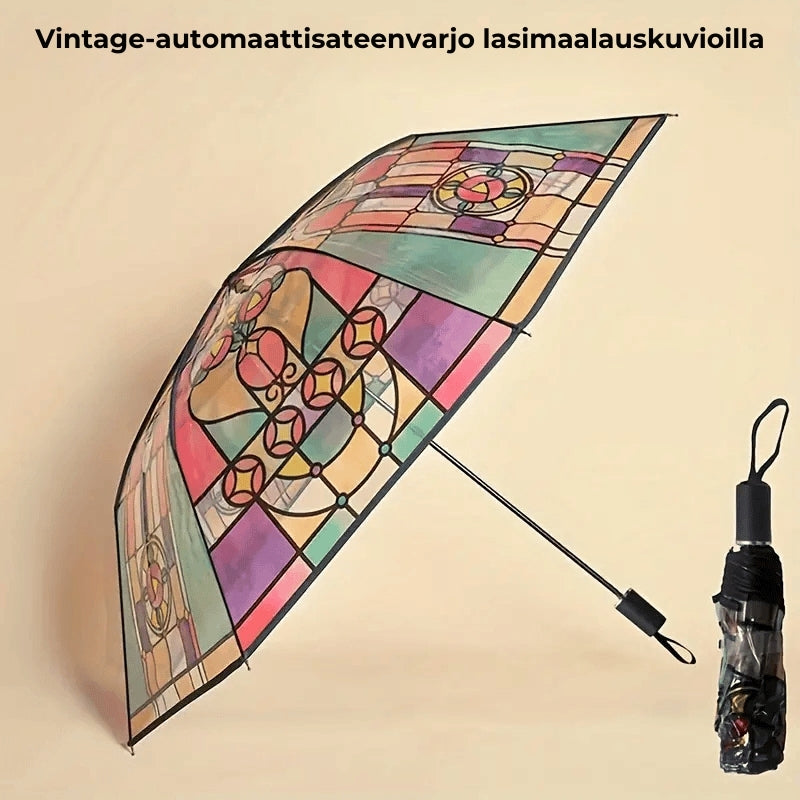 Vintage-sateenvarjo lasimaalauskuvioilla