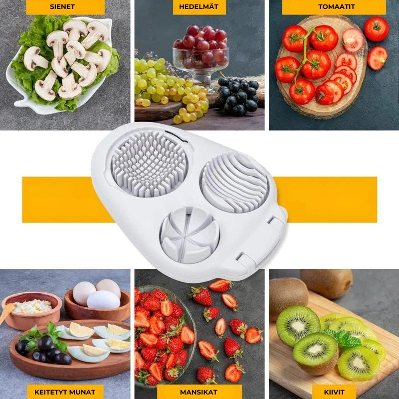 Monitoiminen 3-in-1 munaleikkuri