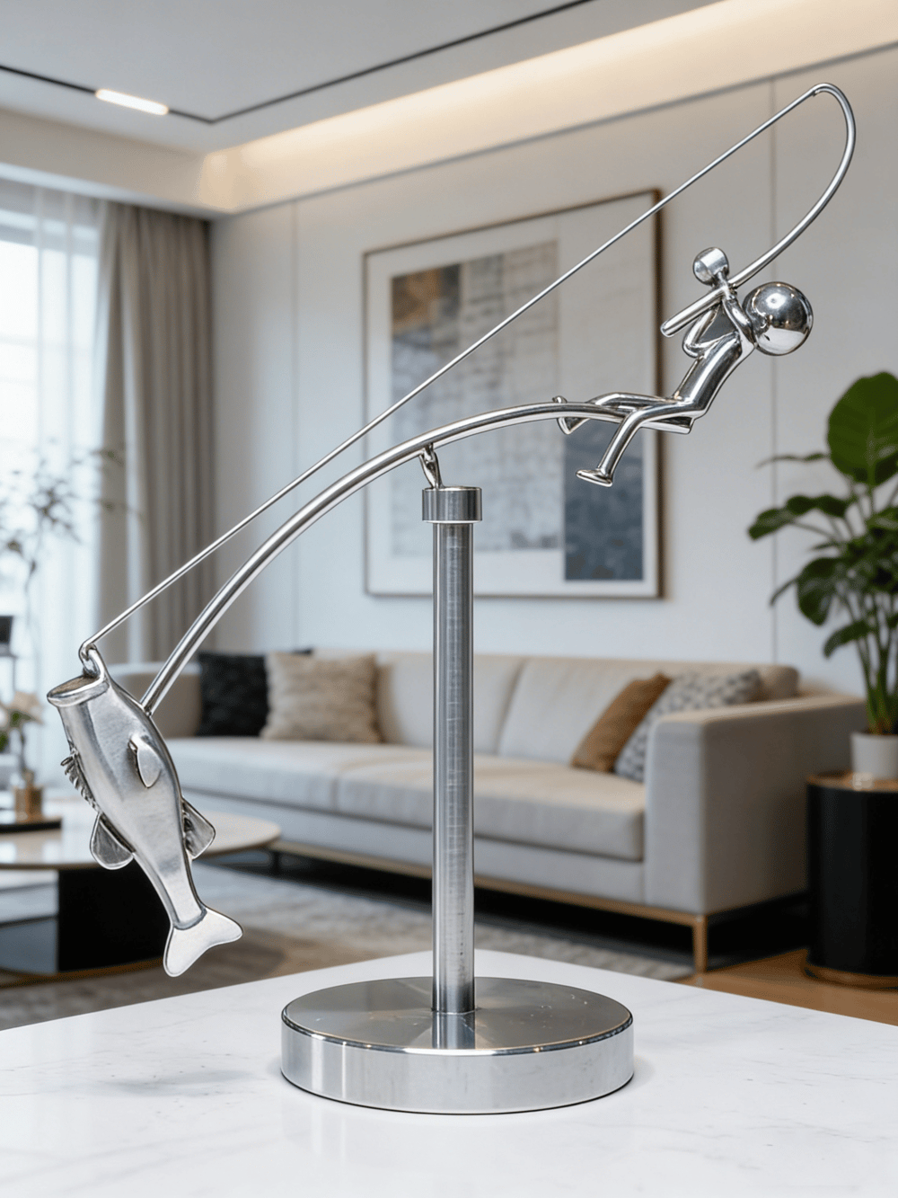 🎣 Tasapainotteleva kalastaja -veistos