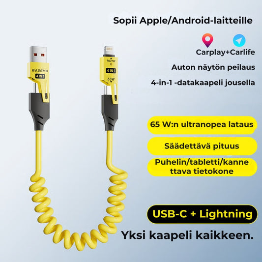 4-in-1 jousirakenteinen pikalatauskaapeli