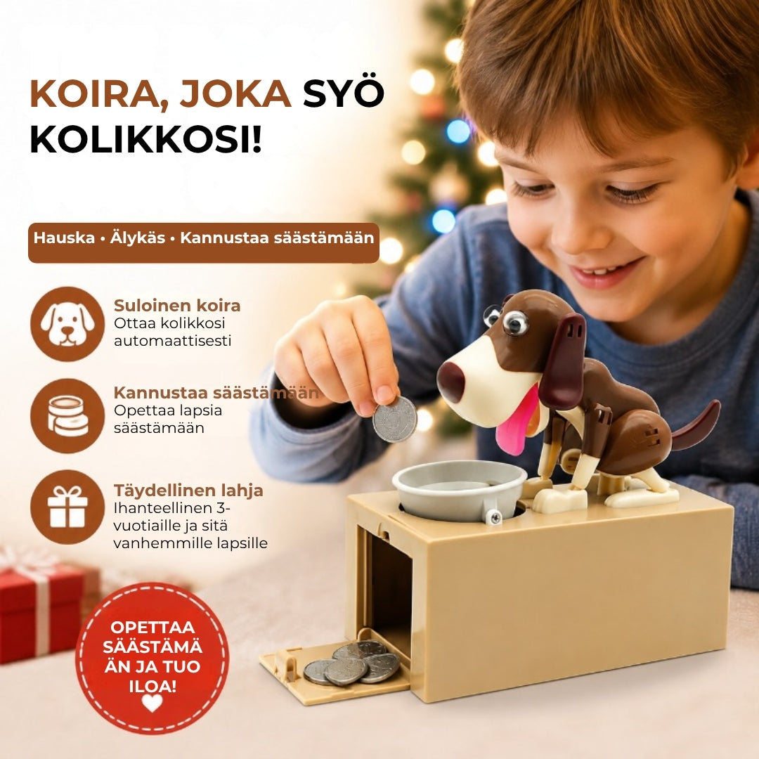 Interaktiivinen robottikoira-säästöpossu
