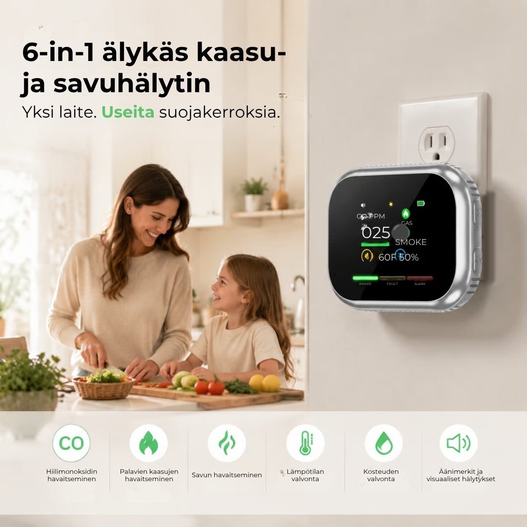 6-in-1-kaasu- ja savuhälytin – Tunnistaa jopa 12 kaasua
