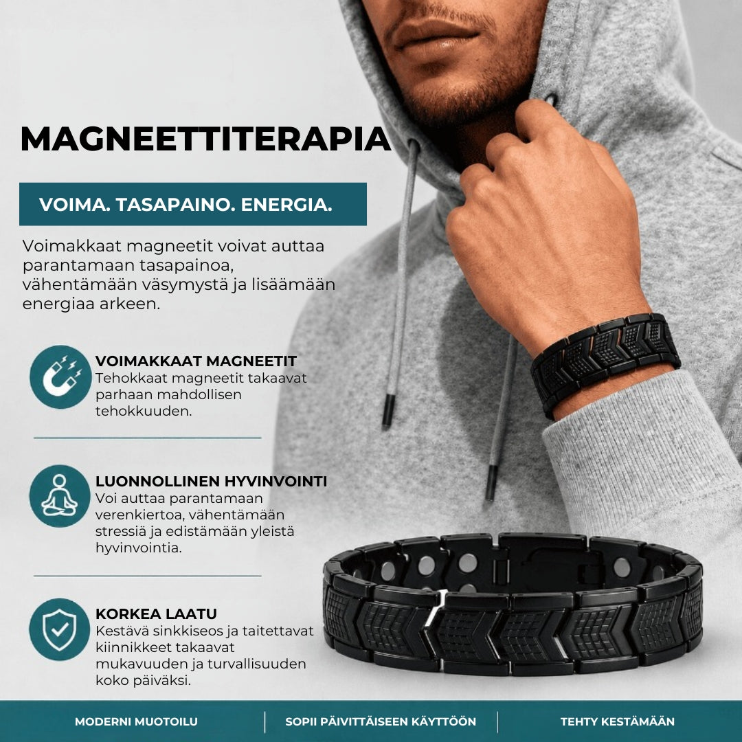 Metallinen magneettiterapiarannekoru miehille