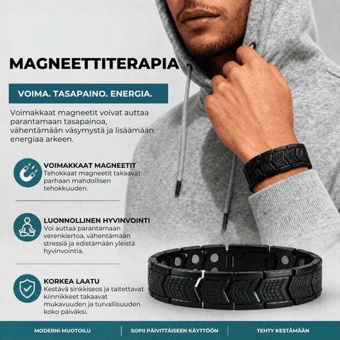 Metallinen magneettiterapiarannekoru miehille