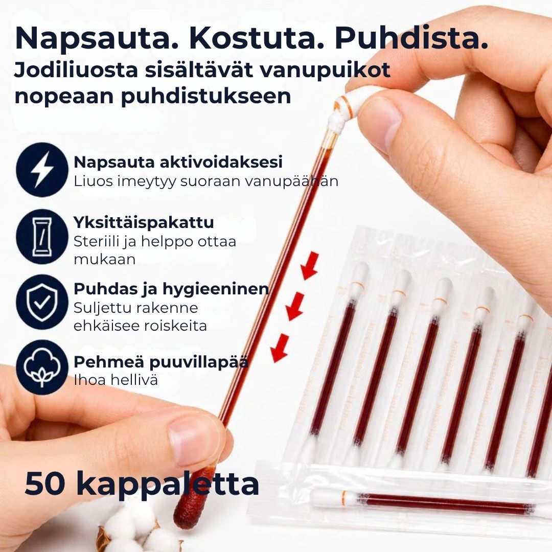 Jodivanupuikot haavan puhdistukseen – 50 kpl