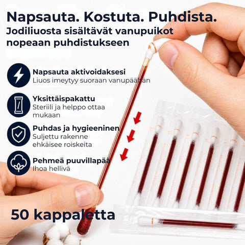 Jodivanupuikot haavan puhdistukseen – 50 kpl