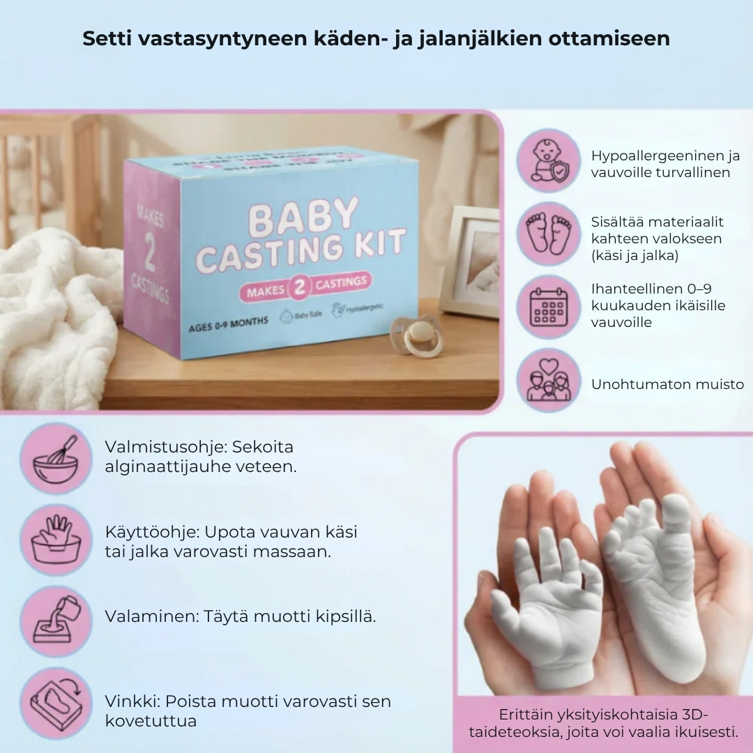 Kipsivalusetti vauvan käsille ja jaloille