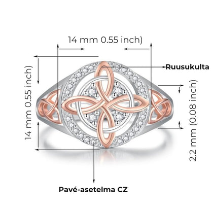 Ruusukultainen noitasolmusormus zirkonioilla