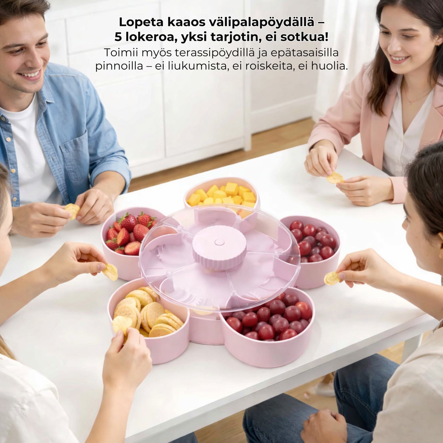 Kääntyvä välipalalautanen, 5 lokeroa