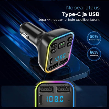 Bluetooth FM -lähetin autoon – pikalaturi ja handsfree