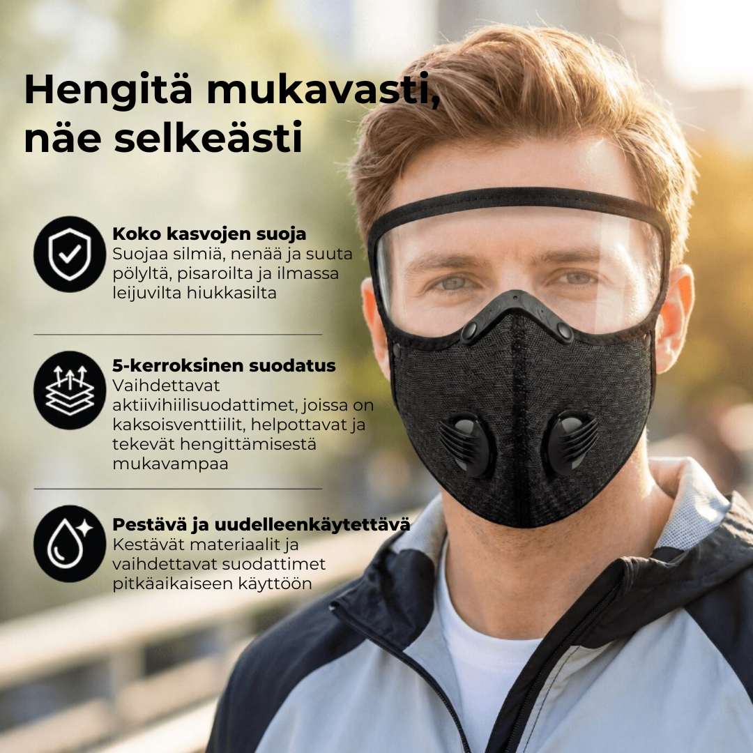 Kasvosuojain aktiivihiilisuodattimella