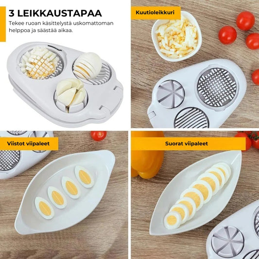 Monitoiminen 3-in-1 munaleikkuri