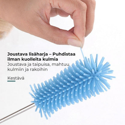 Pyörivä silikoninen pullo- ja lasiharja