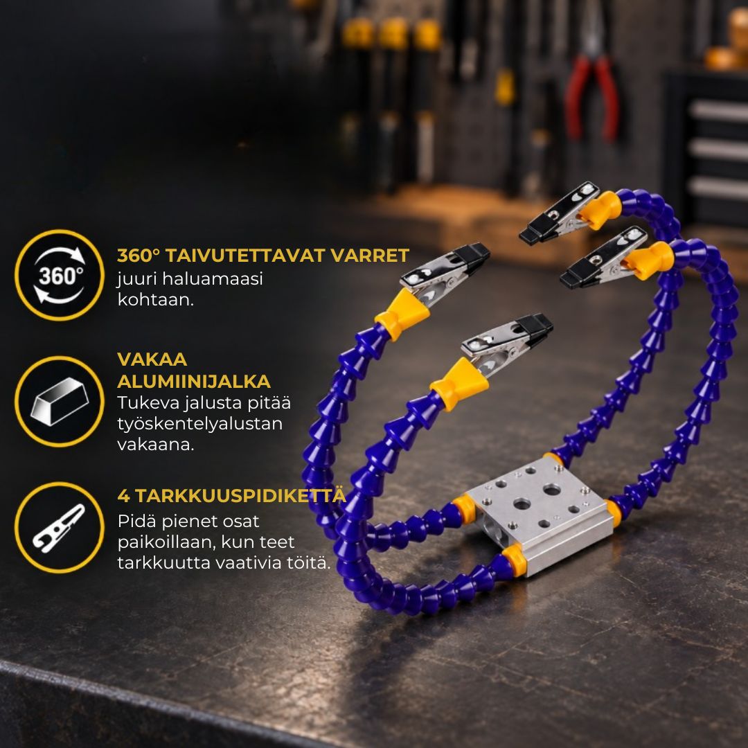 Säädettävä juotospidin joustavilla varsilla