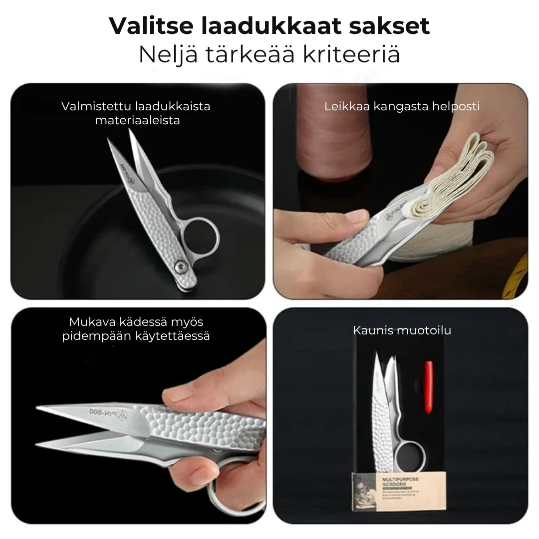 Ruostumattomasta mikrokiteisestä teräksestä valmistetut sakset