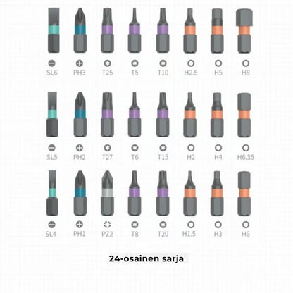 24-osainen kompakti ruuvimeisselisarja