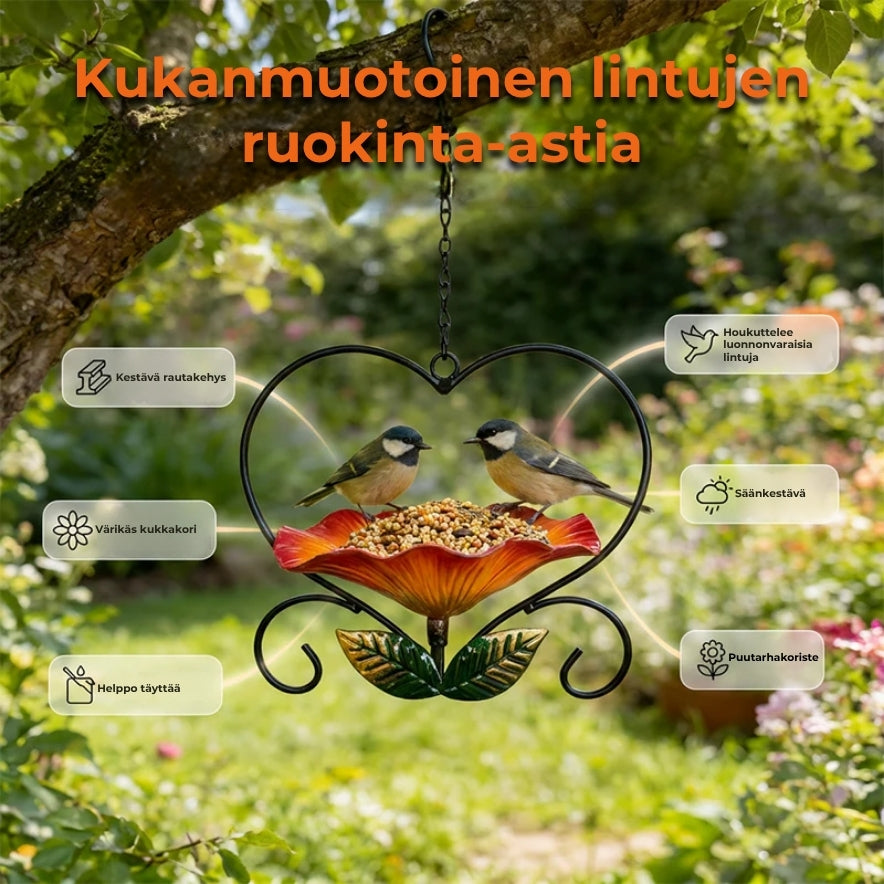 Kukanmuotoinen lintujen ruokinta-astia
