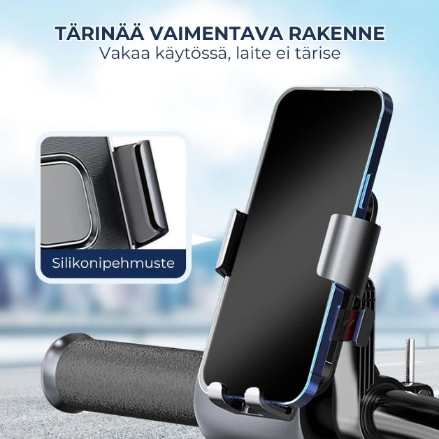 Tärinää vaimentava puhelinteline polkupyörään