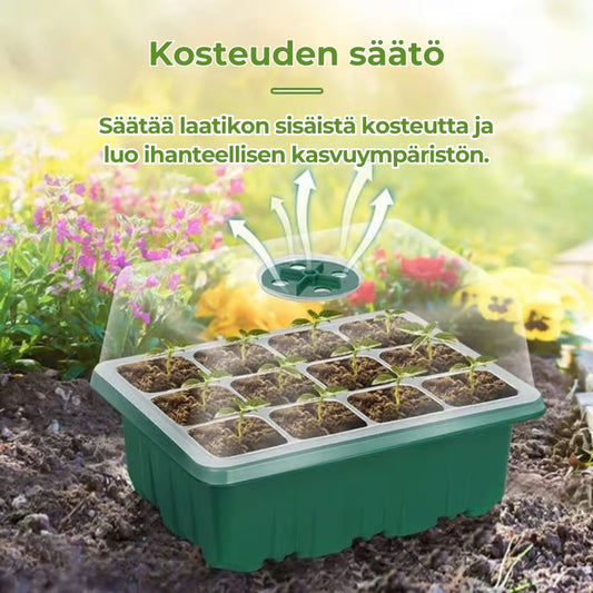Taimikasvatuslaatikko säädettävällä ilmankosteudella