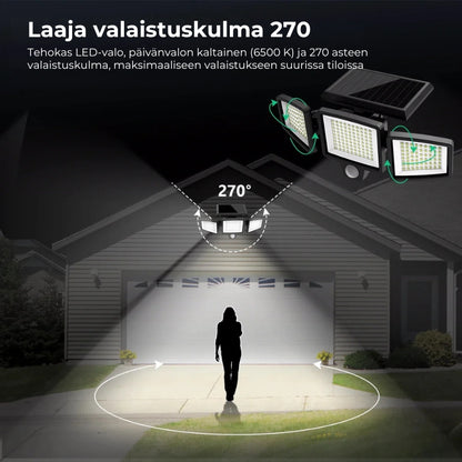 Aurinkokäyttöinen LED-seinävalaisin liiketunnistimella – 200 LEDiä, vedenpitävä