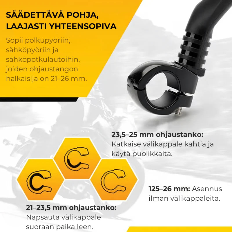 360° kääntyvä ja säädettävä pyörän taustapeili
