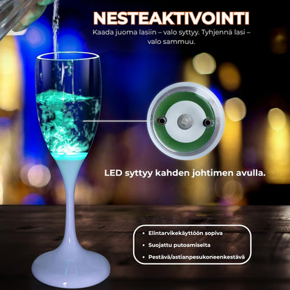 LED-valaistut viini- ja samppanjalasit
