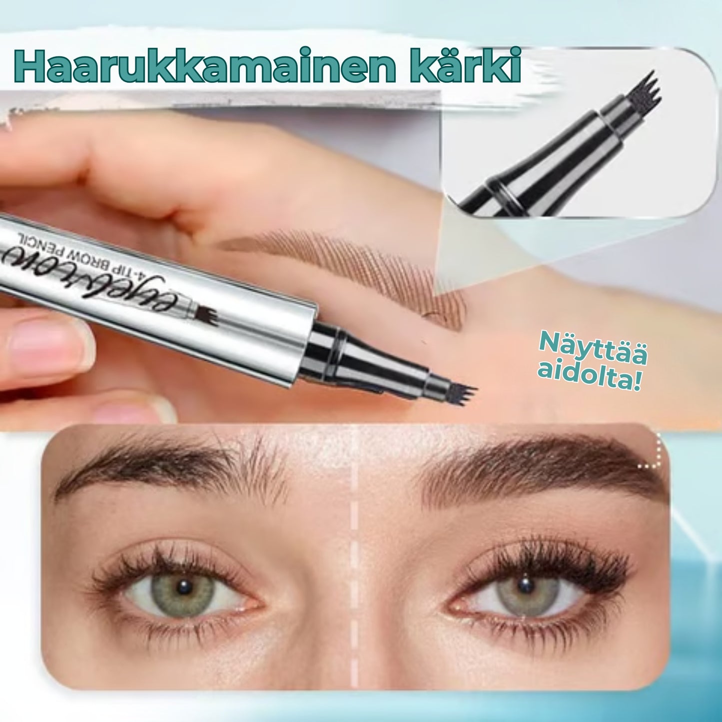 Vedenkestävä 4-kärkinen 3D-kulmakarvakynä – mikroblading-efekti