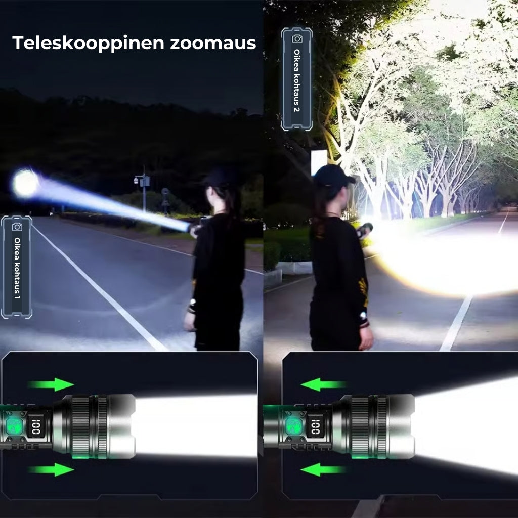 StormBeam teleskooppinen taskulamppu ja varavirtalähde