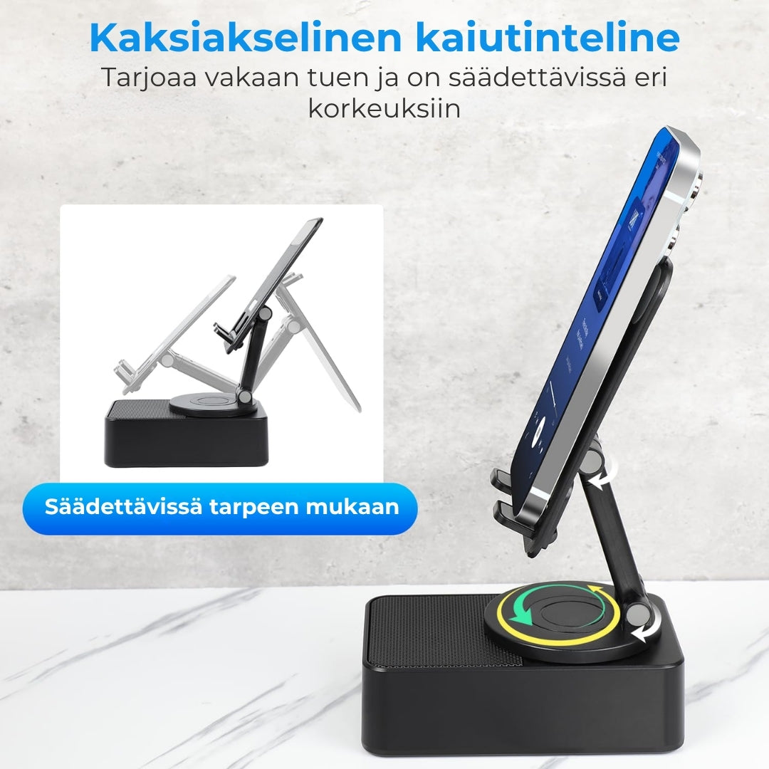 3-in-1 taitettava kaiutinteline sisäänrakennetulla varavirtalähteellä