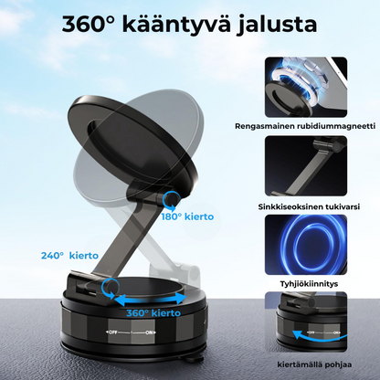 Magneettinen imukuppiteline - Taitettava 360° puhelinteline tyhjiölukituksella
