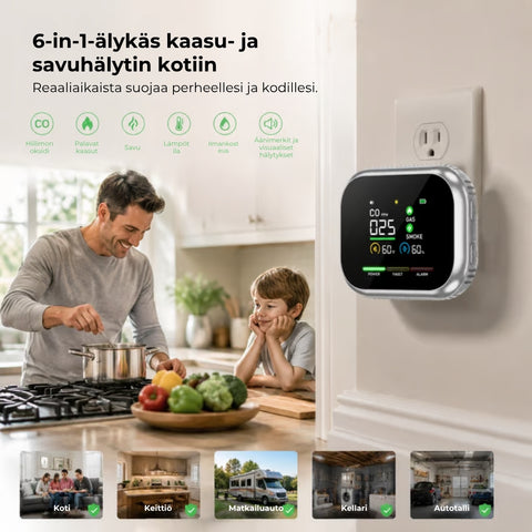6-in-1-kaasu- ja savuhälytin – Tunnistaa jopa 12 kaasua