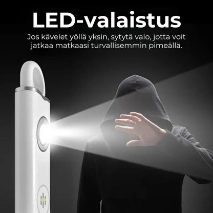 Henkilökohtainen turvahälytin avaimenperällä ja LED-valolla