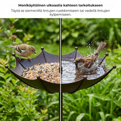 Ripustettava sateenvarjon muotoinen lintujen ruokinta-astia