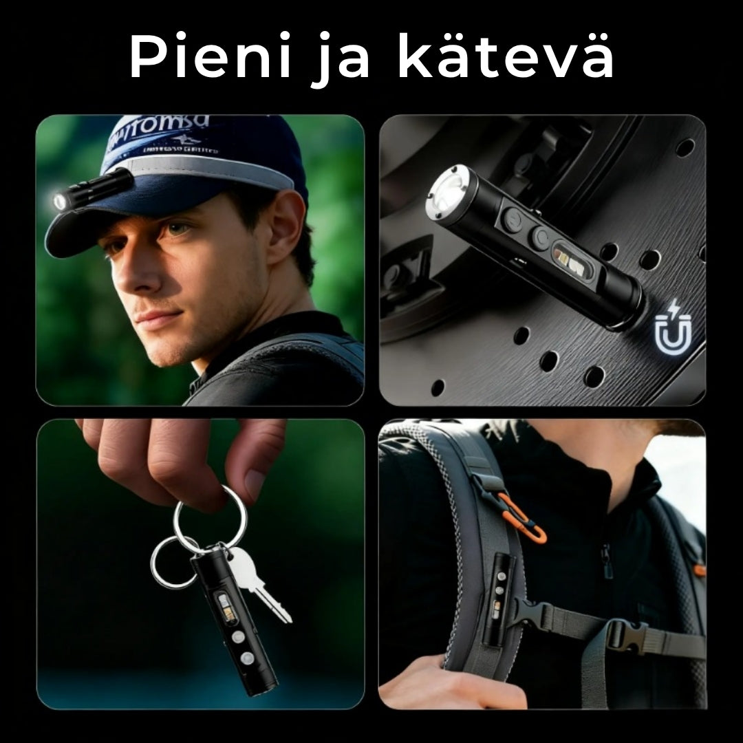 Tehokas mini-taskulamppu avaimenperään magneettijalustalla