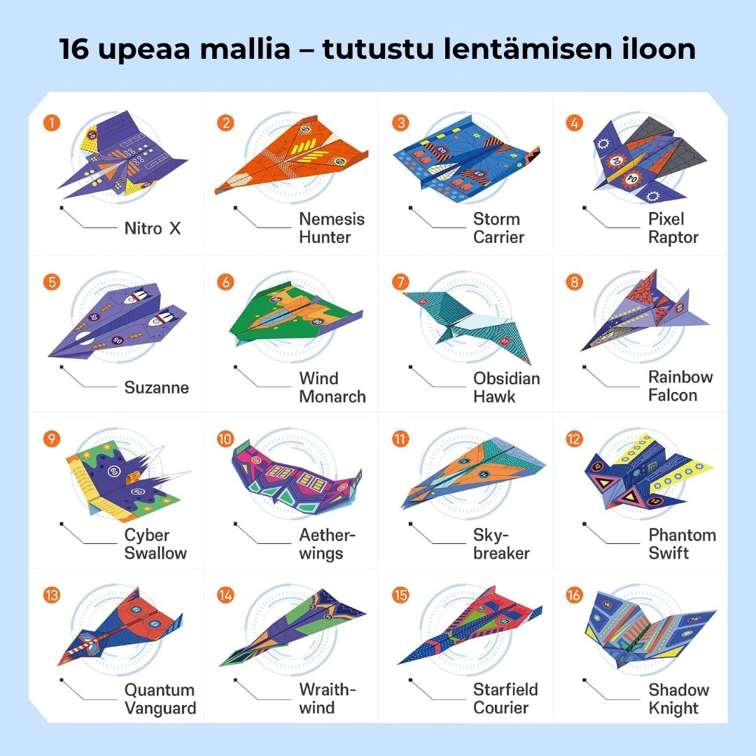 Luova DIY-paperilennokkisarja – 16 erilaista mallia
