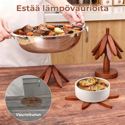 Käsintehdyt, lämmönkestävät puiset pannunaluset