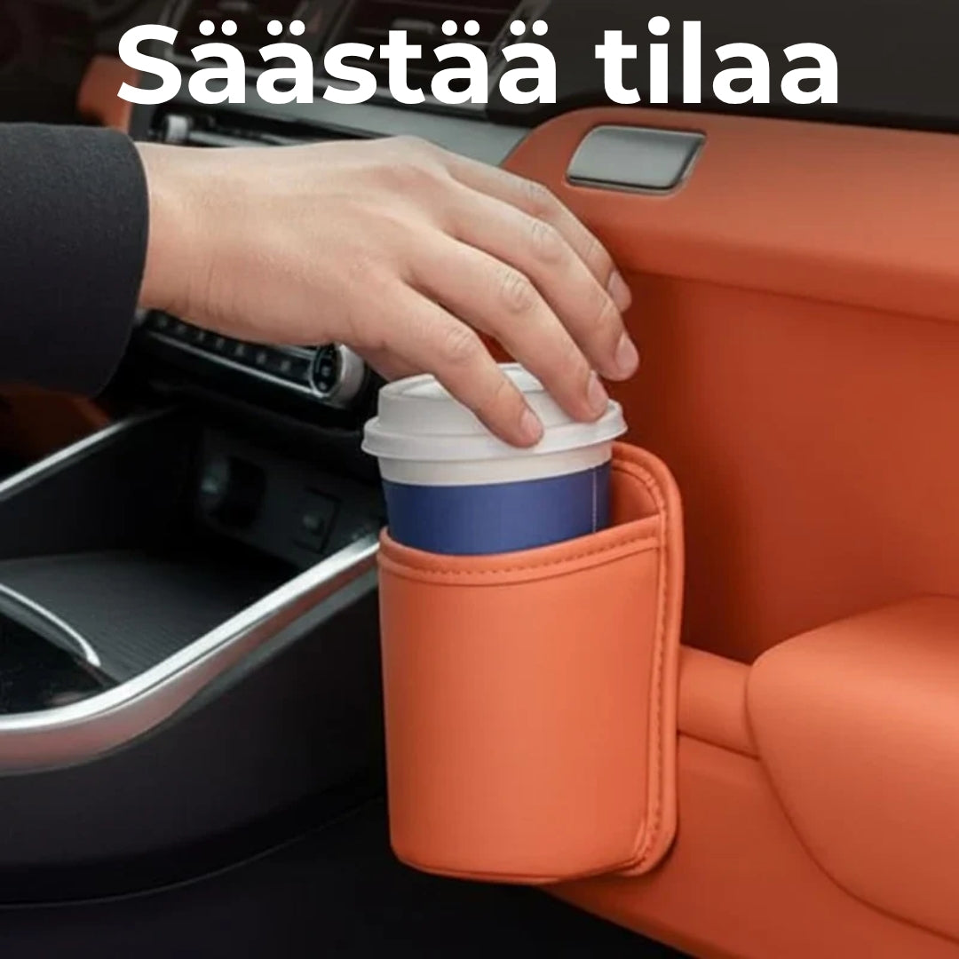2-in-1 nahkainen auton mukiteline ja järjestelijä