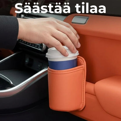 2-in-1 nahkainen auton mukiteline ja järjestelijä