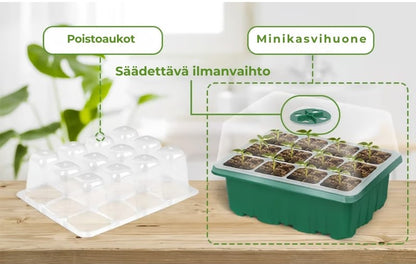 Taimikasvatuslaatikko säädettävällä ilmankosteudella