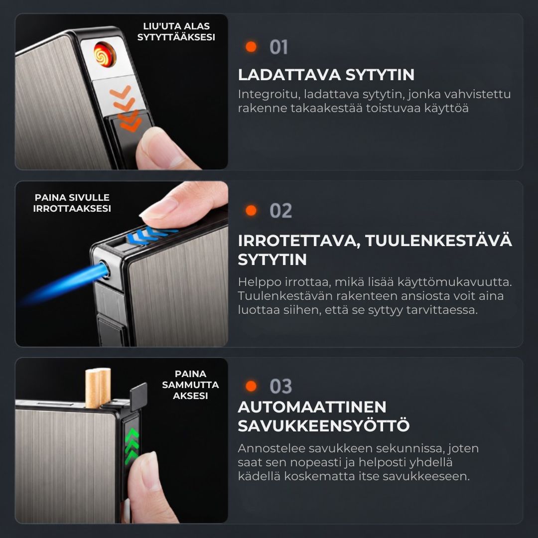 Savukerasia, jossa on sisäänrakennettu sytytin