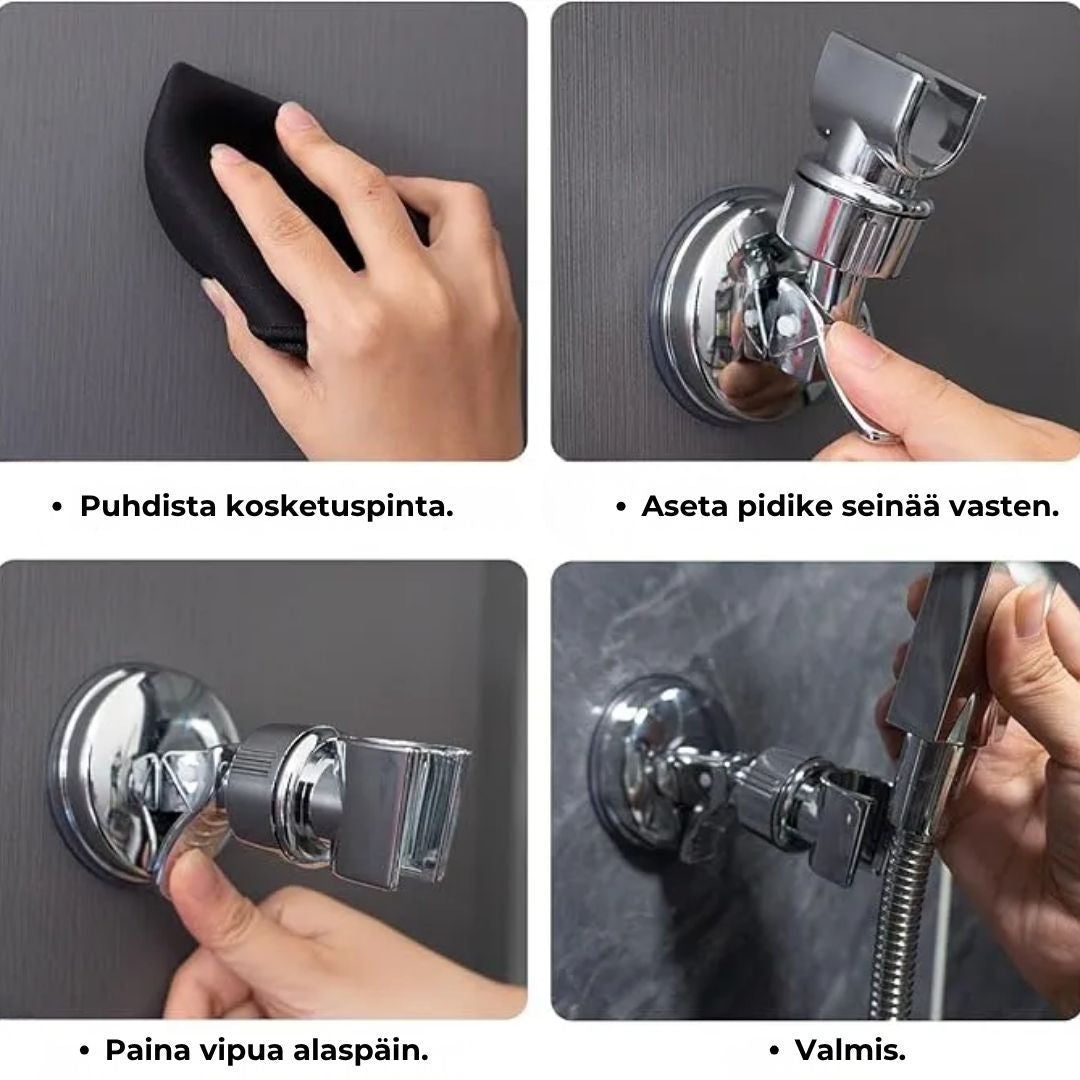 Säädettävä imukuppikiinnitteinen suihkupään pidike
