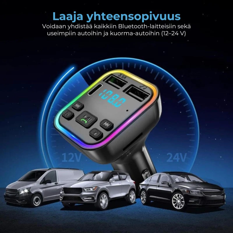 Bluetooth FM -lähetin autoon – pikalaturi ja handsfree