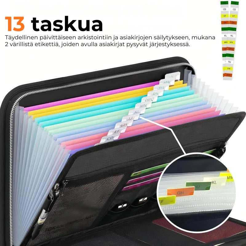 Suuri palonkestävä A4-asiakirjakansio kantokahvalla