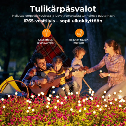 Aurinkoenergialla toimivat tulikärpäspuutarhavalot