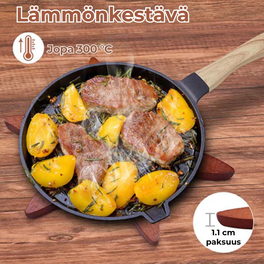 Käsintehdyt, lämmönkestävät puiset pannunaluset