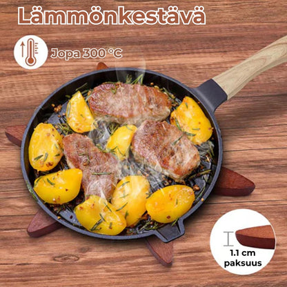 Käsintehdyt, lämmönkestävät puiset pannunaluset