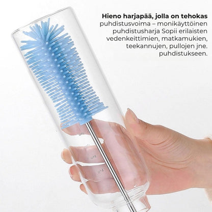 Pyörivä silikoninen pullo- ja lasiharja