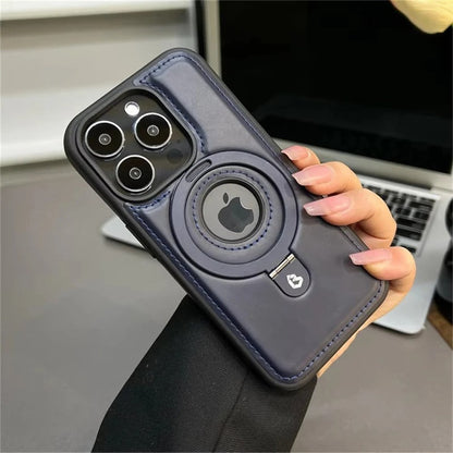 Ylellinen nahkainen iPhone -suojakuori integroidulla telineellä